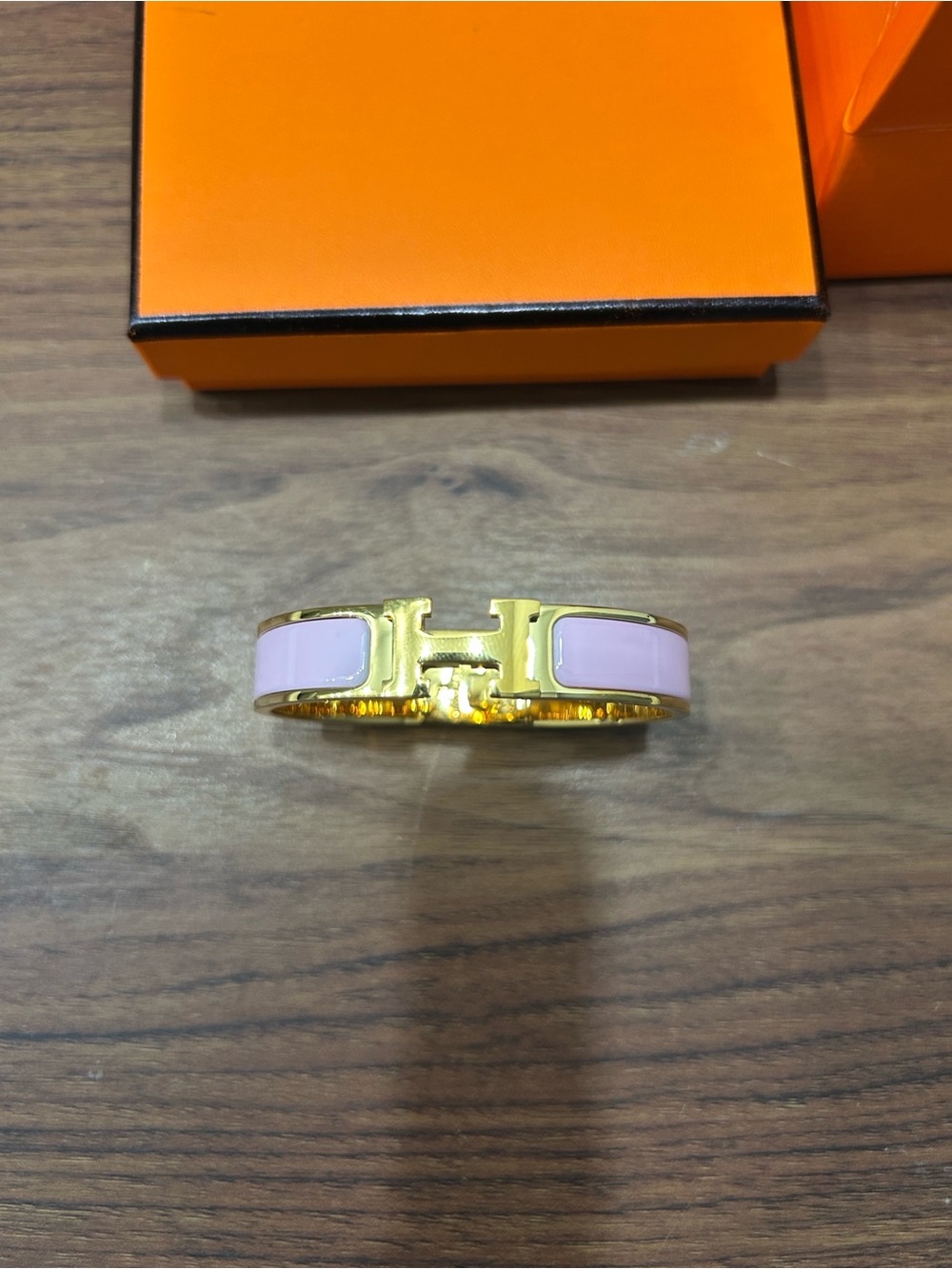 Hermes Pink And Gold Clic H Bracelet - Picture 4 of 5